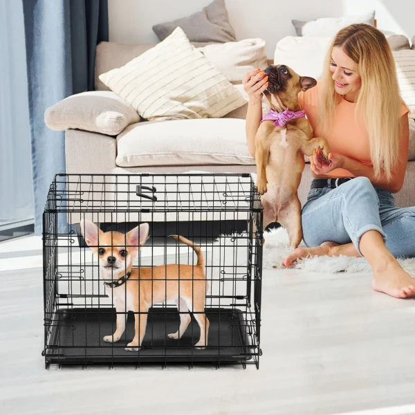 30-Inch Folding Metal Wire Dog Cage with Leak-Proof Pan Tray