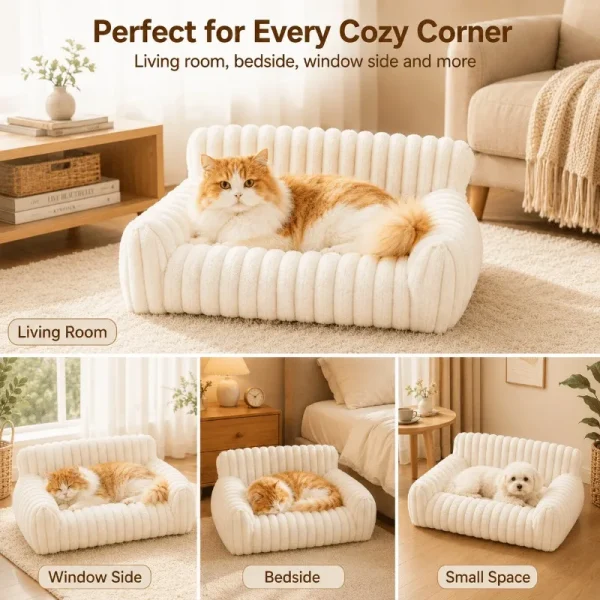 Soft Corduroy Fleece Cat Couch with Removable Washable Cover