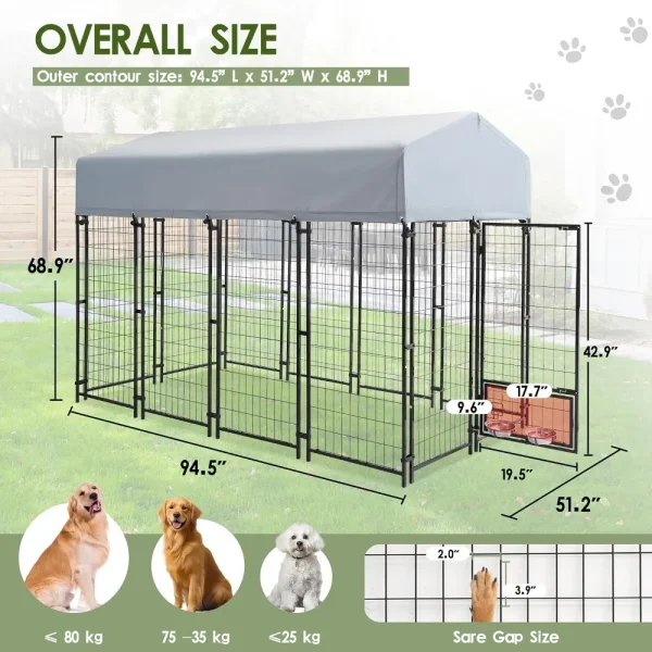 8x4x6 FT Outdoor Dog Kennel with UV Resistant Waterproof Cover