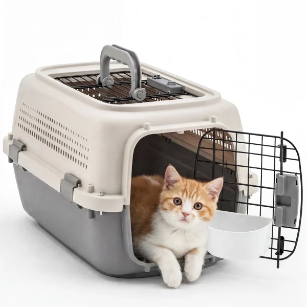 JHK 23-Inch Pet Carrier with Top Load Wire Door and Food Bowl