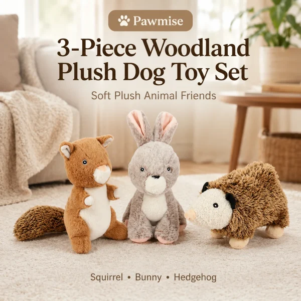 3-Piece Squeaky Plush Pet Toy Set - Rabbit, Squirrel & Mouse