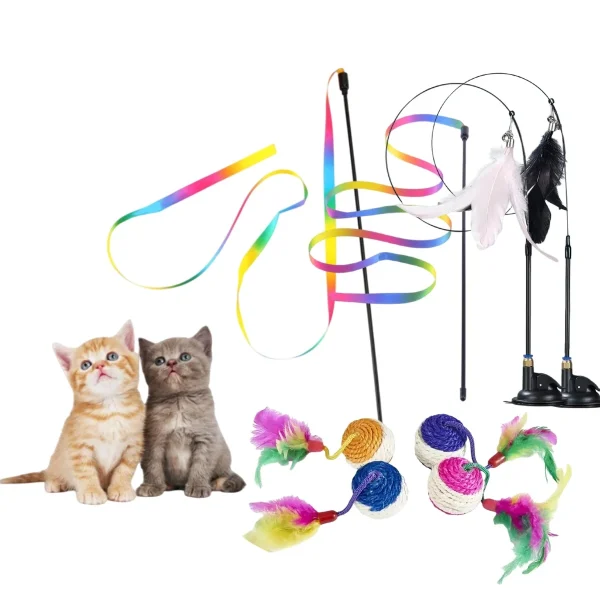 Hands-free Interactive Cat Wand with Suction Cup and Rainbow Strips