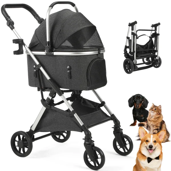 3-in-1 Portable Pet Stroller with Detachable Carrier and Car Seat for Dogs up to 50 Lbs